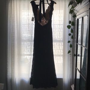 Evening gown trumpet tail lace sequin dark blue